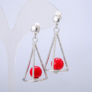 Xuping Rhodium-Plated Stud Earrings with Red Bead, 42 × 20 mm +