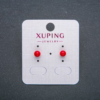 Xuping 18K Gold-Plated Stud Earrings with Red Bead, 5 mm Diameter