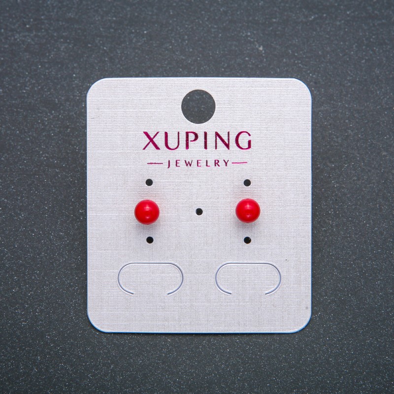 Xuping 18K Gold-Plated Stud Earrings with Red Bead, 5 mm Diameter