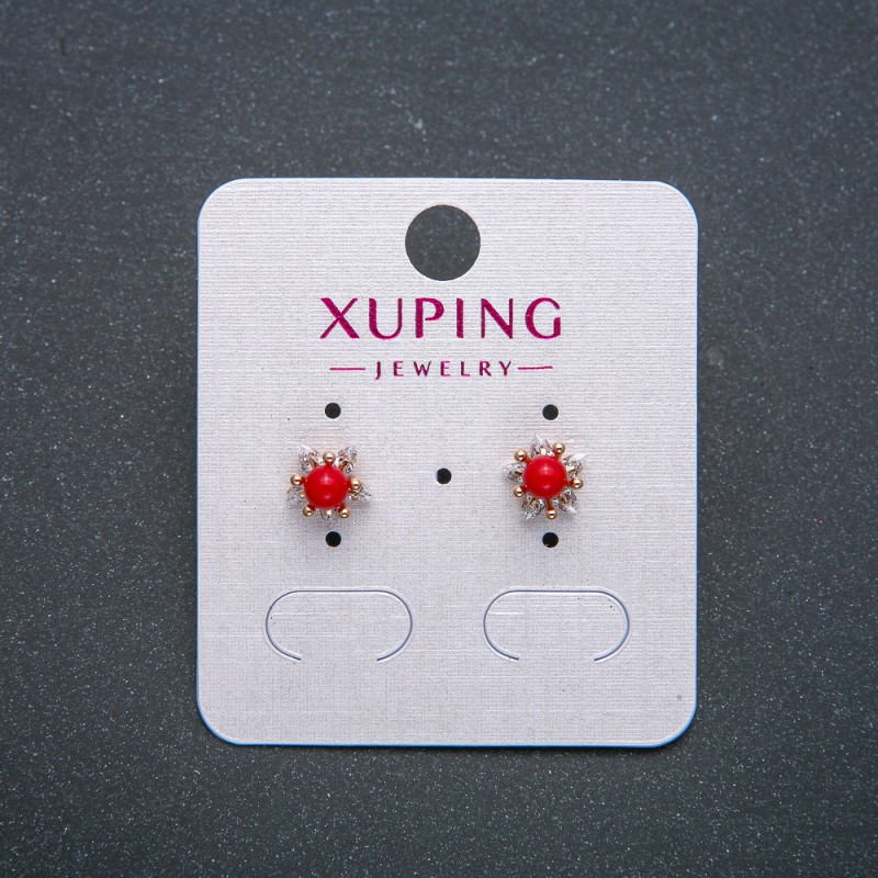 Xuping Stud Earrings with Red Bead, 8 mm diameter +