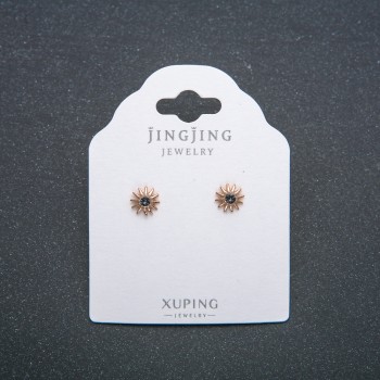 Xuping 18K Gold-Plated Stud Earrings with Gray Crystal, 6.5 mm Diameter +