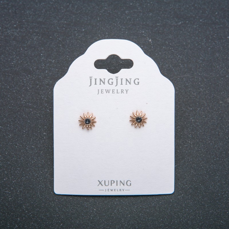 Xuping 18K Gold-Plated Stud Earrings with Gray Crystal, 6.5 mm Diameter +