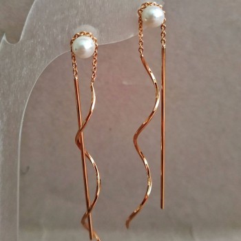 Xuping 18K Gold Plated Earrings with a Pearl Bead, Length 60 mm+