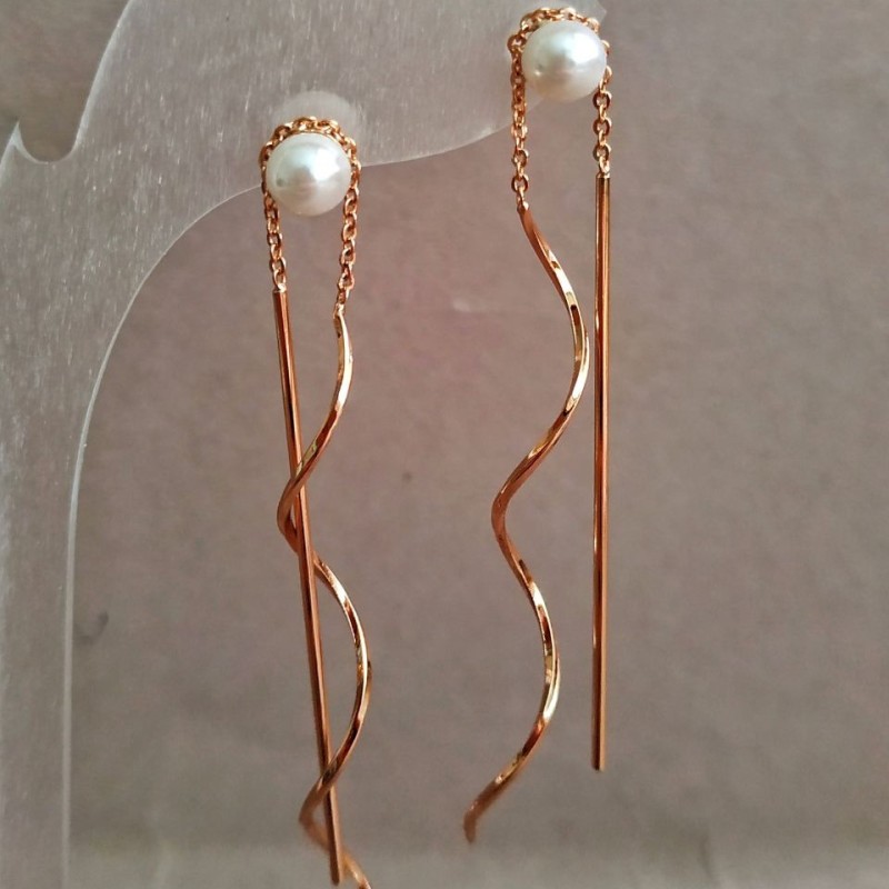 Xuping 18K Gold Plated Earrings with a Pearl Bead, Length 60 mm+