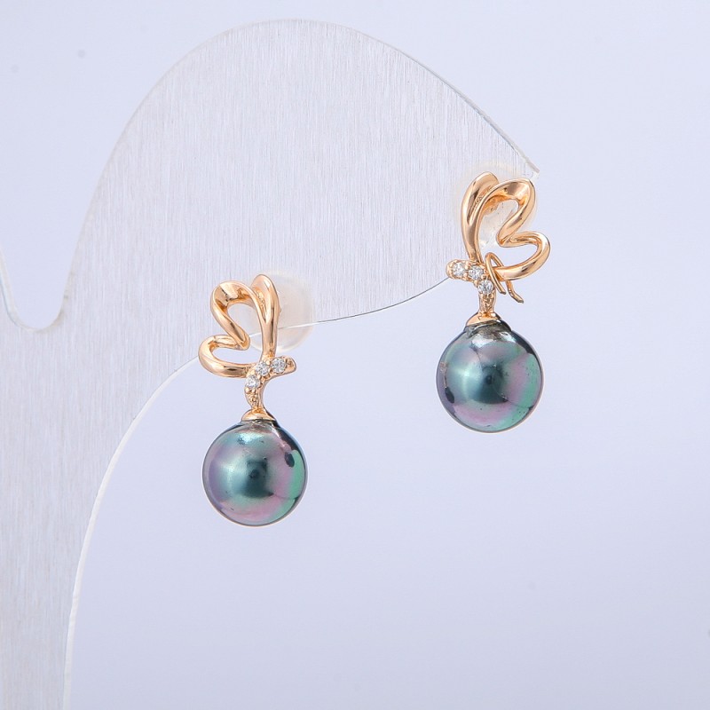 Earrings Xuping 18K Gold Plating with White Crystals and Black Gasoline Seed Bead, Diameter 19x8 mm +