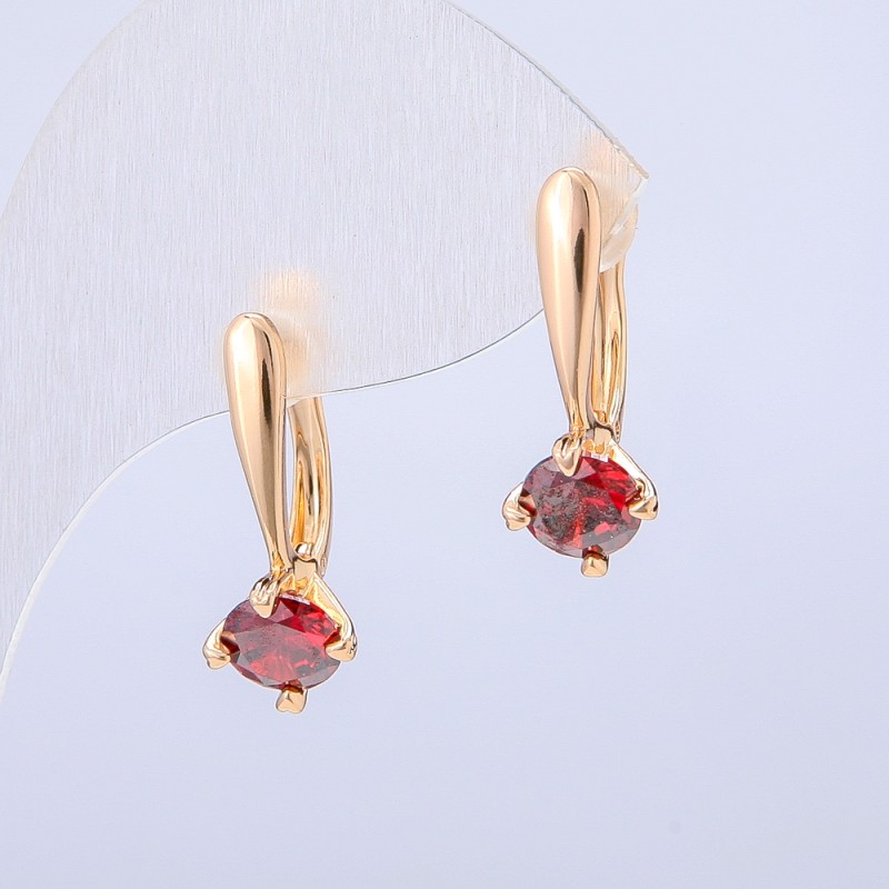 Xuping Earrings 18K Gold Plating with Red Crystal, Diameter 22×8 mm +