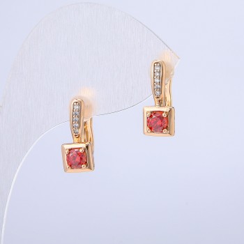 Earrings Xuping 18K Gold Plating with White Rhinestones and Red Crystal, Diameter 16x7mm +