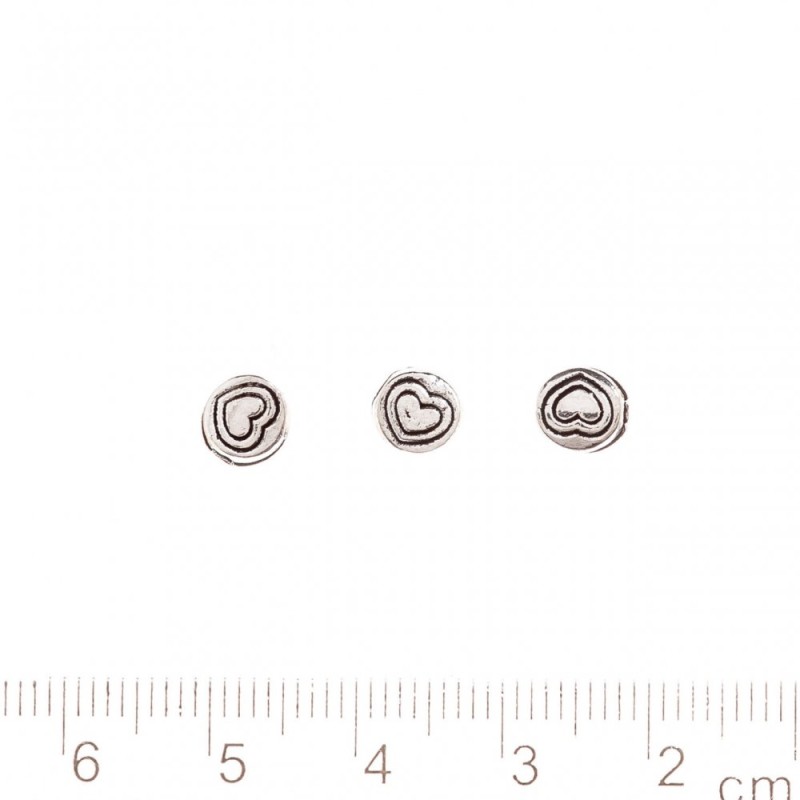 Bead findings 'Heart Pattern' 6x6 mm, hole diameter 1 mm, metal color Silver; pack 20 g +/- 45 pcs