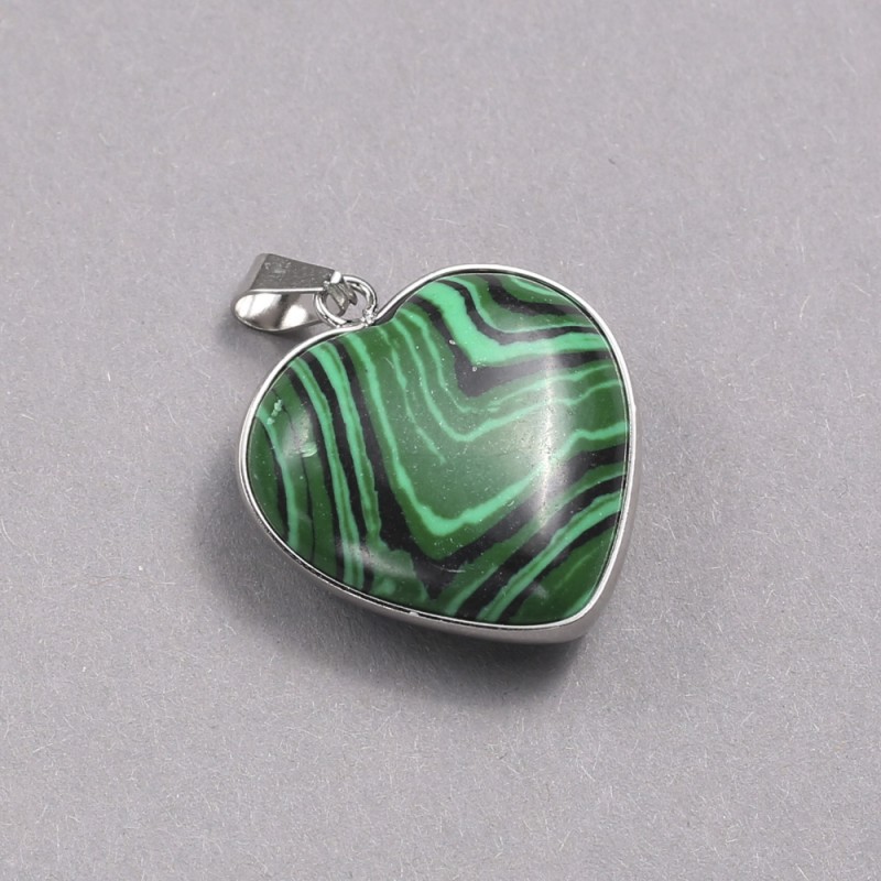Pendant 'Heart' in a silver-tone setting with Malachite, 26×26 mm diameter