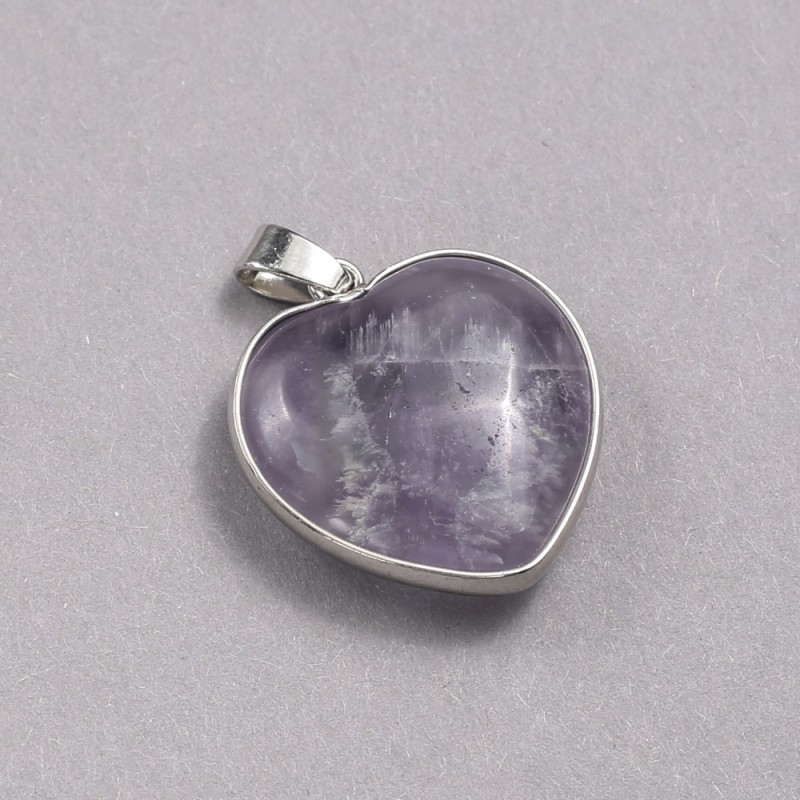 Heart Pendant with Amethyst in a Silver Setting, 26×26 mm diameter