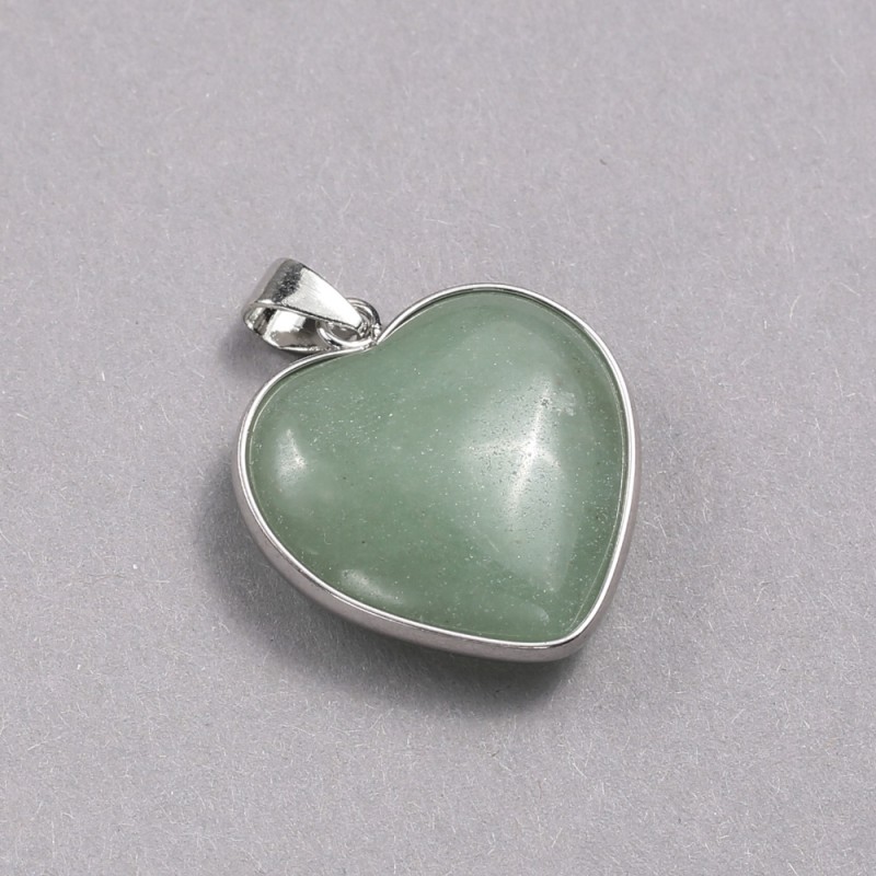 Heart Jade Pendant in a Silver-Tone Setting, 26×26 mm
