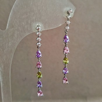Xuping Earrings - Stud Earrings Hoops - Rhodium with White Rhinestones and Crystals, 42 mm length +