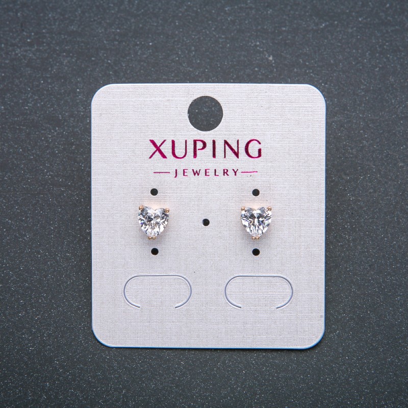 Heart Stud Earrings Xuping 18K Gold Plating with White Crystal, 6mm Diameter +