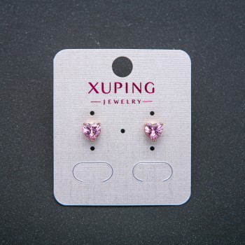 Heart Xuping Earrings - Stud Earrings, 18K Gold Plating with Pink Crystal, 6 mm Diameter