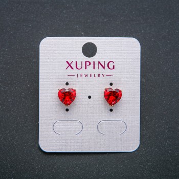Heart Earrings Xuping with Red Crystal, 18K Gold Plating, 8 mm Diameter +