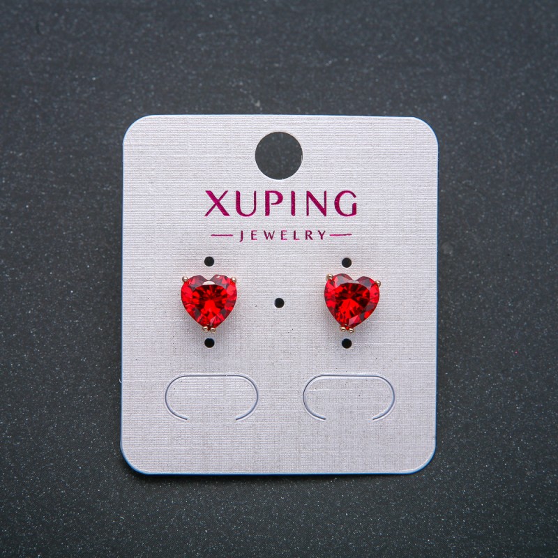 Heart Earrings Xuping with Red Crystal, 18K Gold Plating, 8 mm Diameter +