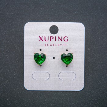 Heart Earrings by Xuping — 18K Gold-Plated Stud Earrings with Green Crystal, 8 mm diameter +