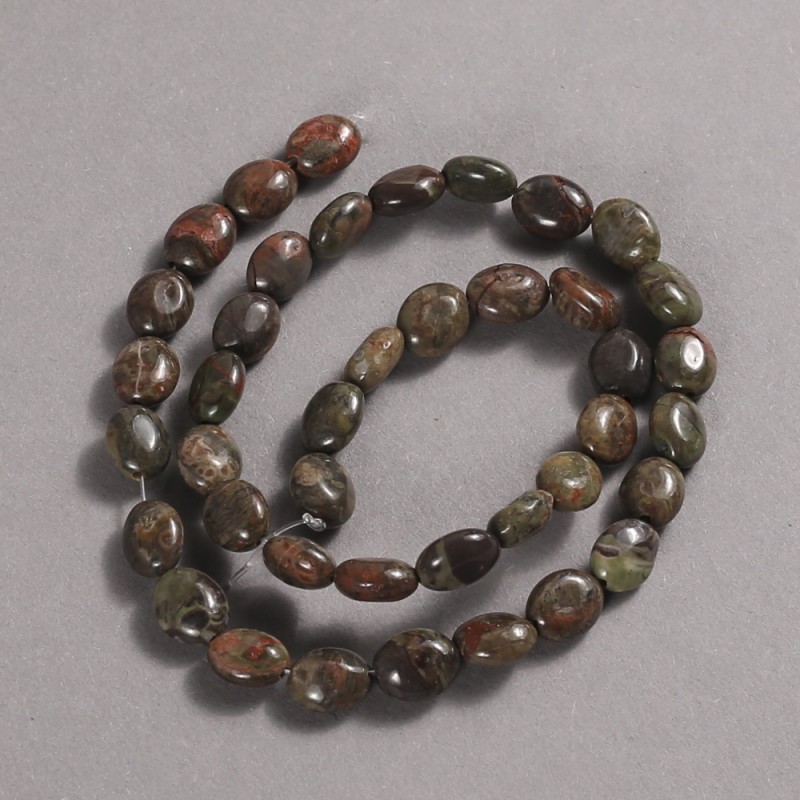 Beads on a thread natural stone Picasso Jasper smooth oval, 10x8 mm diameter + -, length 39 cm +