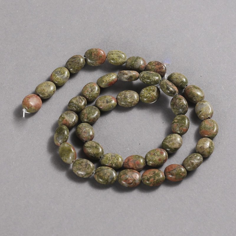 Beads on thread natural stone Jasper Heliotrope Unakite smooth oval, diameter 10x8 mm + -, length 39 cm +