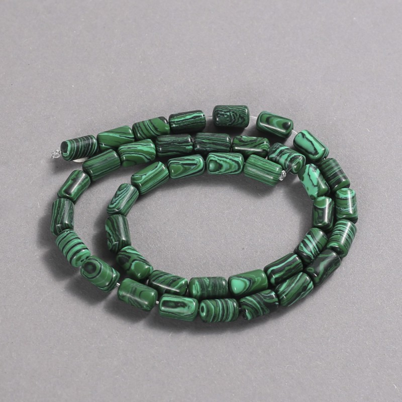 Malachite Bead Strand (Pressed). Smooth Cylindrical Beads, Diameter 10×6 mm, Length 41 cm