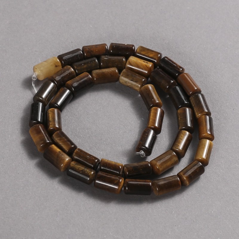 Tiger's Eye Beads on a Natural Stone Thread, Smooth Cylinder, Diameter 10x6 mm, Length 41 cm