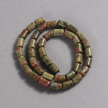 Beads on a thread of natural stone Jasper Heliotrope Unakite, smooth cylinder, diameter 10x6mm + -, length 41cm +