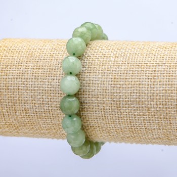 Faceted Jade Bead Bracelet 10mm +/- on Elastic, Jade (name), Diameter 10mm