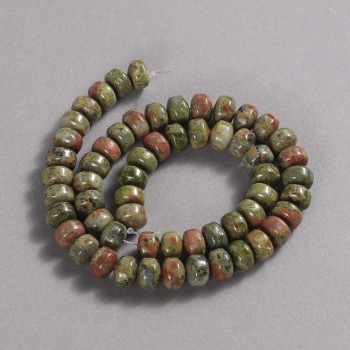 Beads on a strand of natural stone Jasper, Heliotrope, Unakite; smooth rondelle, diameter 9x7 mm, length 39 cm
