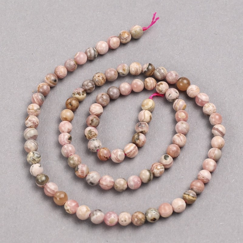 Rhodochrosite Beads on a String, Natural Stone, Smooth Round Beads, Diameter 4.5 mm, Length 38 cm