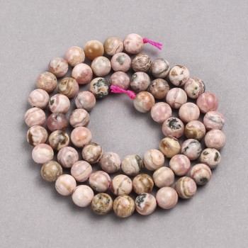 Rhodonite Beads on Thread, Natural Stone, Smooth Round Beads, Diameter 6.5 mm, Length 38 cm