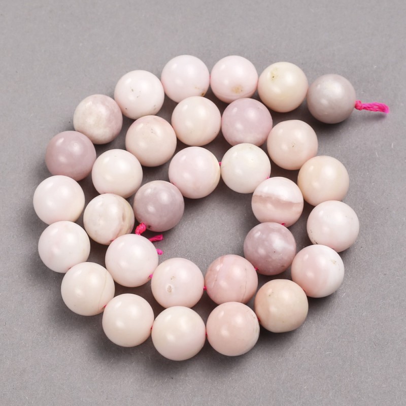 Beads on a thread of natural stone — Pink Opal, smooth spheres, diameter 13 mm, length 39 cm