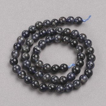 Beads on a thread of natural stone Iolite, smooth round beads, diameter 6.5 mm, length 39 cm