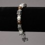 Elastic bracelet with river pearls and tiger's eye, featuring silver inserts, rhinestones and pendants, diameter 8mm±, length 18cm±