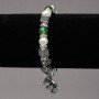 Elastic bracelet with river pearls and Chrysoprase, with silver inserts, crystals and pendants, diameter 8 mm, length 18 cm