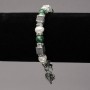 Elastic bracelet with river pearls and malachite, with silver-tone inserts, rhinestones, and charms, diameter 8 mm, length 18 cm