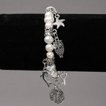 Freshwater Pearl Bracelet with Silver Inlays