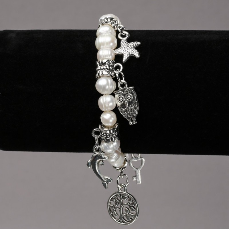Freshwater Pearl Bracelet with Silver Inlays