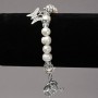 Stretch bracelet with freshwater pearls, glass elements and pendants, 8mm diameter ±, length 18cm ±