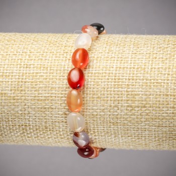 Elastic bracelet with natural carnelian, smooth oval stones, 10x8 mm diameter, length 18 cm