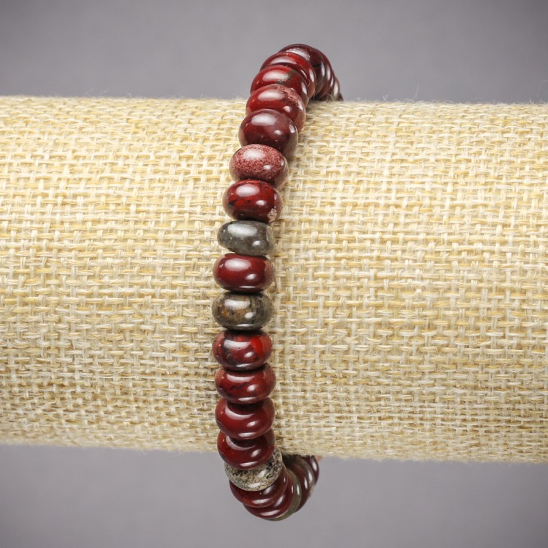 Elastic Bracelet with Natural Mookaite Jasper, Bead Size 8×5 mm, Length 18 cm