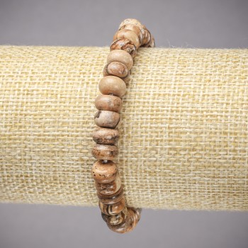 Elastic bracelet of Landscape Jasper, smooth rondel, diameter 8×5 mm, length 18 cm