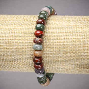 Elastic bracelet made from natural stone Green Jasper, smooth rondel beads, diameter 8x5 mm, length 18 cm