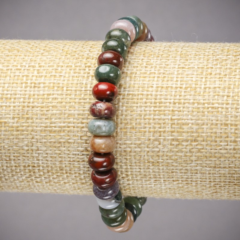 Elastic bracelet made from natural stone Green Jasper, smooth rondel beads, diameter 8x5 mm, length 18 cm