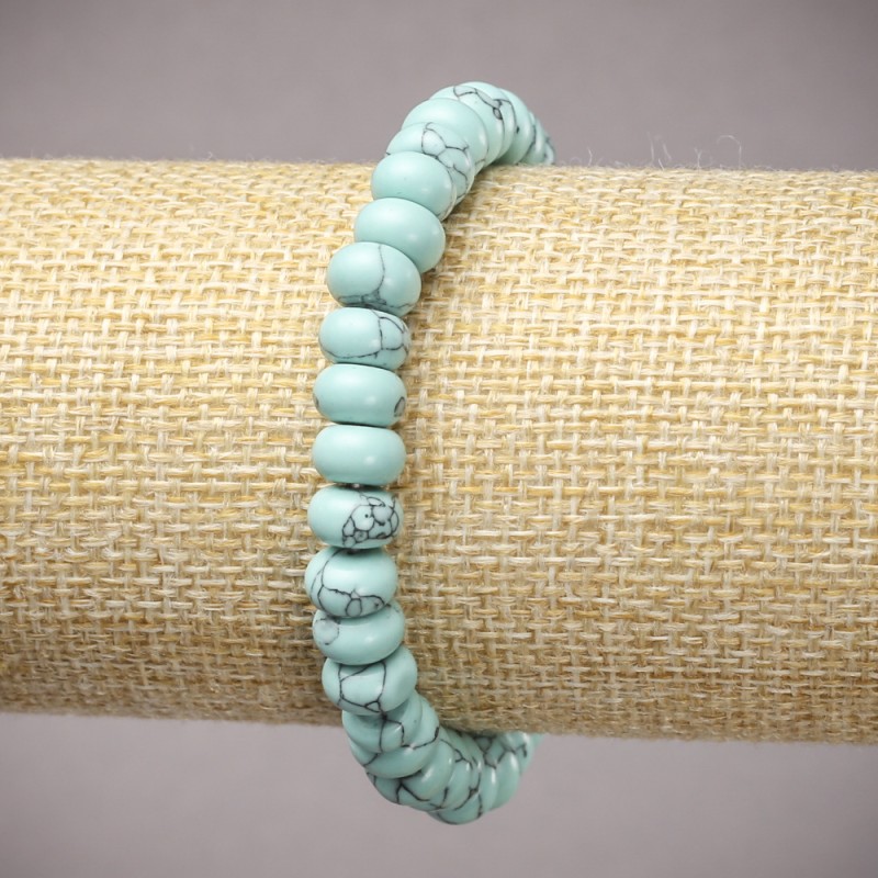 Turquoise Elastic Bracelet, Smooth Rondels, 8x5 mm, 18 cm length