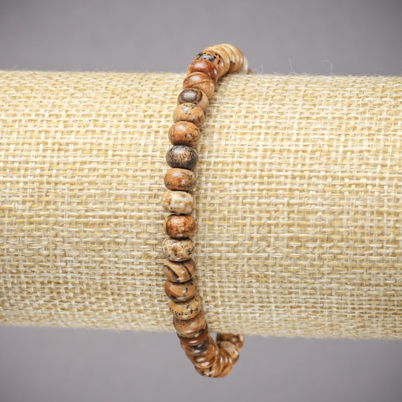 Elastic bracelet with Landscape Jasper, smooth rondel beads, diameter 6x4 mm, length 18 cm.