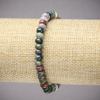 Elastic bracelet with natural green jasper, smooth rondels, 6x4 mm, length 18 cm