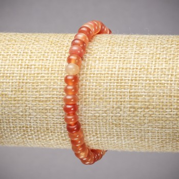 Elastic bracelet with natural carnelian, smooth rondel beads, 6×4 mm diameter, 18 cm length