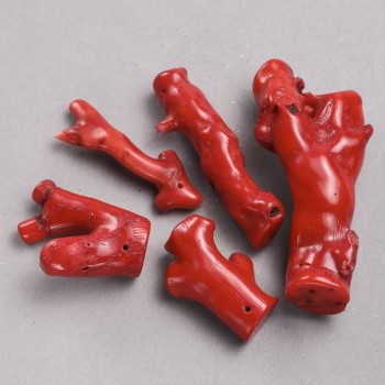 Natural Red Coral with hole 45×15 mm – assorted sizes (1 piece)
