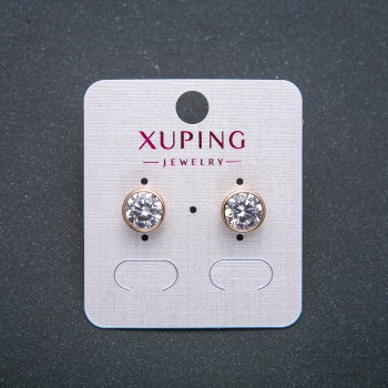 Xuping Earrings - Stud Earrings with 18K Gold Plating and White Crystal, 9 mm diameter +
