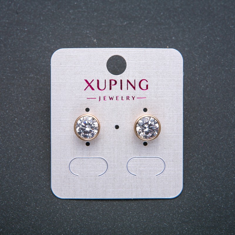 Xuping Earrings - Stud Earrings with 18K Gold Plating and White Crystal, 9 mm diameter +